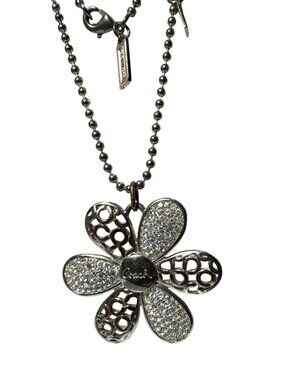 Coach Flower Pendant Necklace Gold Tone With Crystal Accents Ball Chain 32" Spri